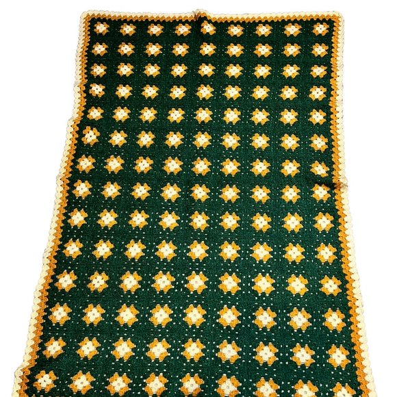 Vtg Homemade Knitted Crocheted Granny Square Throw Afghan Blanket Cottagecore - Picture 1 of 11